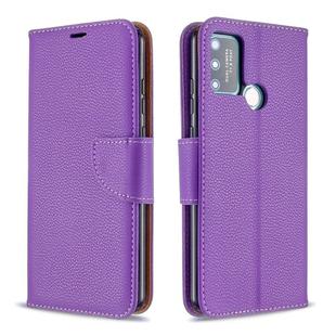 For Huawei Honor 9A Litchi Texture Pure Color Horizontal Flip PU Leather Case with Holder & Card Slots & Wallet & Lanyard(Purple)