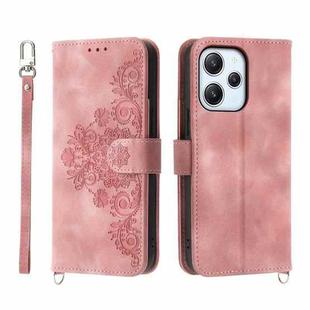 For Xiaomi Redmi 12 4G Skin-feel Flowers Embossed Wallet Leather Phone Case(Pink)