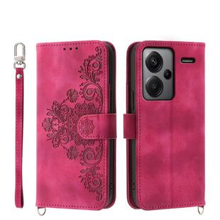 For Xiaomi Redmi Note 13 Pro+ Skin-feel Flowers Embossed Wallet Leather Phone Case(Wine Red)