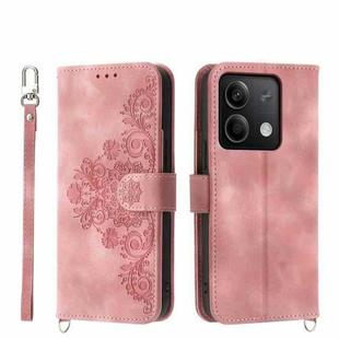 For Xiaomi Redmi Note 13 5G Skin-feel Flowers Embossed Wallet Leather Phone Case(Pink)