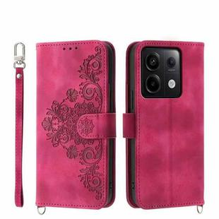 For Xiaomi Redmi Note 13 Pro 5G Skin-feel Flowers Embossed Wallet Leather Phone Case(Wine Red)