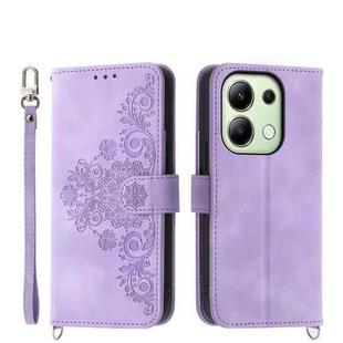 For Xiaomi Redmi Note 13 4G Skin-feel Flowers Embossed Wallet Leather Phone Case(Purple)