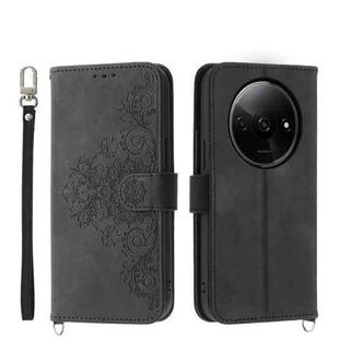 For Xiaomi Redmi A3 Skin-feel Flowers Embossed Wallet Leather Phone Case(Black)