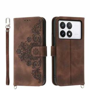 For Xiaomi Poco X6 Pro 5G Skin-feel Flowers Embossed Wallet Leather Phone Case(Brown)