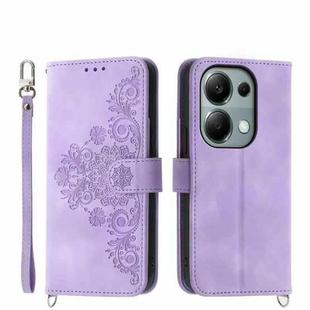 For Xiaomi Redmi Note 13 Pro 4G Skin-feel Flowers Embossed Wallet Leather Phone Case(Purple)