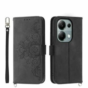 For Xiaomi Redmi Note 13 Pro 4G Skin-feel Flowers Embossed Wallet Leather Phone Case(Black)