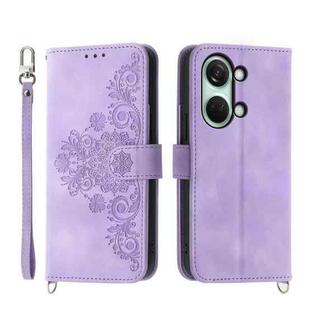 For OnePlus Ace 2V Skin-feel Flowers Embossed Wallet Leather Phone Case(Purple)