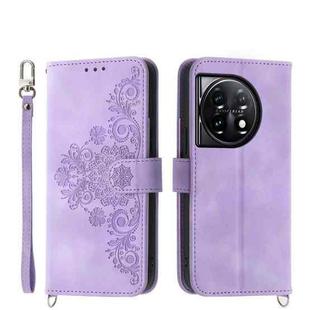 For OnePlus Ace 3 / 12R Skin-feel Flowers Embossed Wallet Leather Phone Case(Purple)