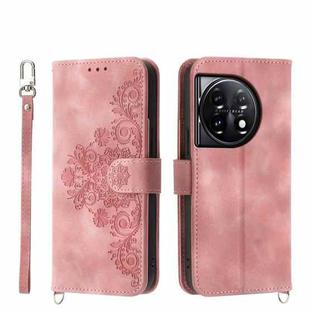 For OnePlus Ace 3 / 12R Skin-feel Flowers Embossed Wallet Leather Phone Case(Pink)