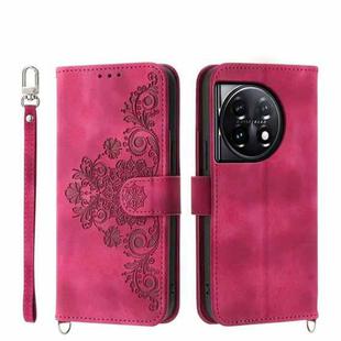 For OnePlus Ace 3 / 12R Skin-feel Flowers Embossed Wallet Leather Phone Case(Wine Red)