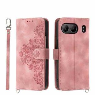 For OnePlus Nord 4 5G Skin-feel Flowers Embossed Wallet Leather Phone Case(Pink)