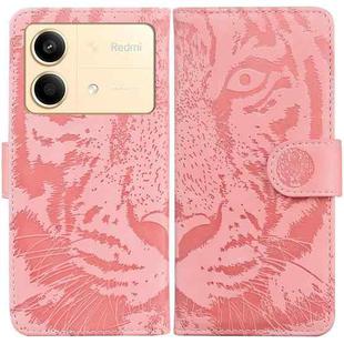For Xiaomi Redmi Note 13R Pro Tiger Embossing Pattern Leather Phone Case(Pink)