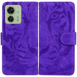 For Motorola Edge 40 Tiger Embossing Pattern Leather Phone Case(Purple)