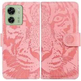 For Motorola Edge 40 Tiger Embossing Pattern Leather Phone Case(Pink)