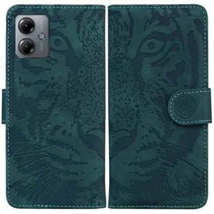 For Motorola Moto G14 Tiger Embossing Pattern Leather Phone Case(Green)