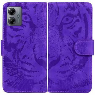 For Motorola Moto G14 Tiger Embossing Pattern Leather Phone Case(Purple)