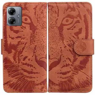 For Motorola Moto G14 Tiger Embossing Pattern Leather Phone Case(Brown)