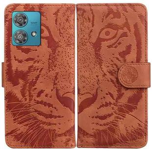 For Motorola Edge 40 Neo Tiger Embossing Pattern Leather Phone Case(Brown)