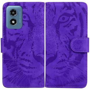 For Motorola Moto G Play 4G 2024 Tiger Embossing Pattern Leather Phone Case(Purple)