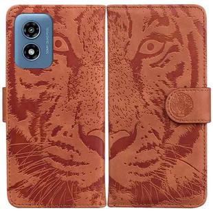 For Motorola Moto G Play 4G 2024 Tiger Embossing Pattern Leather Phone Case(Brown)