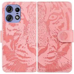 For Motorola Edge 50 Pro Tiger Embossing Pattern Leather Phone Case(Pink)