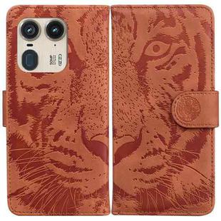 For Motorola Edge 50 Ultra Tiger Embossing Pattern Leather Phone Case(Brown)