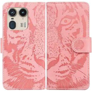 For Motorola Edge 50 Ultra Tiger Embossing Pattern Leather Phone Case(Pink)