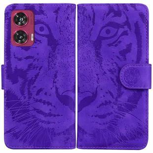 For Motorola Edge 50 Fusion Tiger Embossing Pattern Leather Phone Case(Purple)