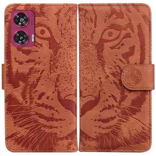 For Motorola Edge 50 Fusion Tiger Embossing Pattern Leather Phone Case(Brown)