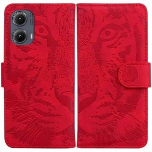 For Motorola Edge 2024 Tiger Embossing Pattern Leather Phone Case(Red)