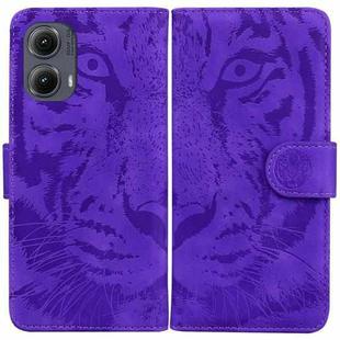 For Motorola Edge 2024 Tiger Embossing Pattern Leather Phone Case(Purple)