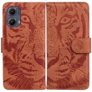 For Motorola Edge 2024 Tiger Embossing Pattern Leather Phone Case(Brown)