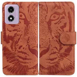For Motorola Moto G04s / Moto E14 Tiger Embossing Pattern Leather Phone Case(Brown)