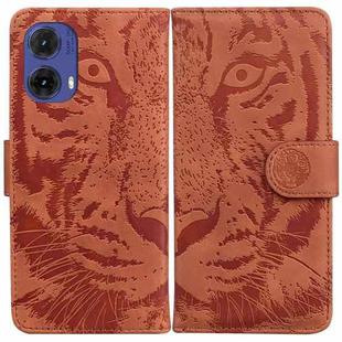 For Motorola Moto G85 Tiger Embossing Pattern Leather Phone Case(Brown)