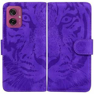 For Motorola Moto G55 Tiger Embossing Pattern Leather Phone Case(Purple)