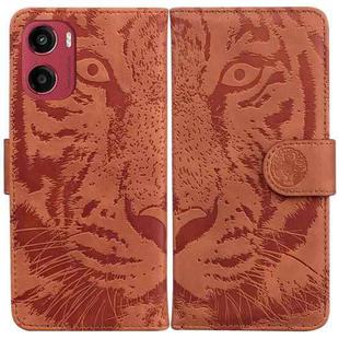 For Motorola Moto G05 / E15 Tiger Embossing Pattern Leather Phone Case(Brown)