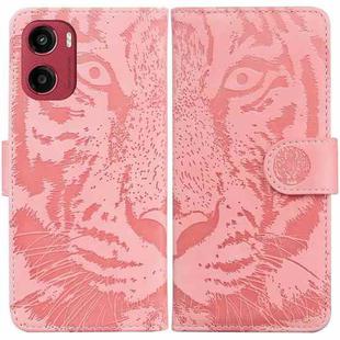 For Motorola Moto G05 / E15 Tiger Embossing Pattern Leather Phone Case(Pink)