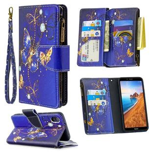 For Xiaomi Redmi 7A Colored Drawing Pattern Zipper Horizontal Flip Leather Case with Holder & Card Slots & Wallet(Purple Butterfly)