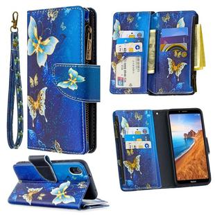 For Xiaomi Redmi 7A Colored Drawing Pattern Zipper Horizontal Flip Leather Case with Holder & Card Slots & Wallet(Gold Butterfly)