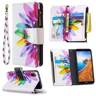 For Xiaomi Redmi 7A Colored Drawing Pattern Zipper Horizontal Flip Leather Case with Holder & Card Slots & Wallet(Sun Flower)