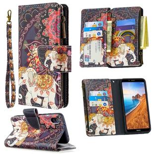 For Xiaomi Redmi 7A Colored Drawing Pattern Zipper Horizontal Flip Leather Case with Holder & Card Slots & Wallet(Flower Elephants)