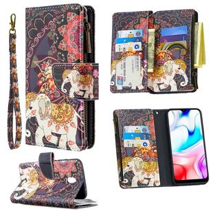 For Xiaomi Redmi 8A Colored Drawing Pattern Zipper Horizontal Flip Leather Case with Holder & Card Slots & Wallet(Flower Elephants)