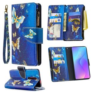 For Xiaomi Redmi K20 / Mi 9T Colored Drawing Pattern Zipper Horizontal Flip Leather Case with Holder & Card Slots & Wallet(Gold Butterfly)