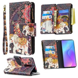 For Xiaomi Redmi K20 / Mi 9T Colored Drawing Pattern Zipper Horizontal Flip Leather Case with Holder & Card Slots & Wallet(Flower Elephants)