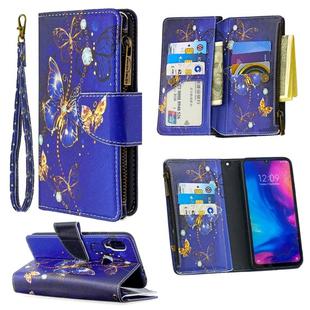 For Xiaomi Redmi Note 7 Colored Drawing Pattern Zipper Horizontal Flip Leather Case with Holder & Card Slots & Wallet(Purple Butterfly)