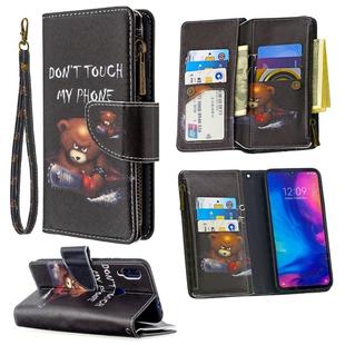 For Xiaomi Redmi Note 7 Colored Drawing Pattern Zipper Horizontal Flip Leather Case with Holder & Card Slots & Wallet(Bear)