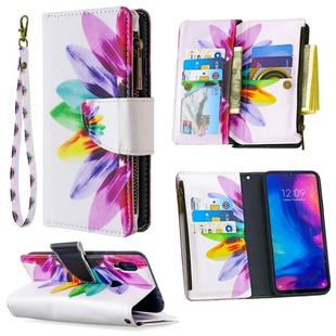For Xiaomi Redmi Note 7 Colored Drawing Pattern Zipper Horizontal Flip Leather Case with Holder & Card Slots & Wallet(Sun Flower)