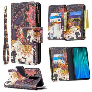 For Xiaomi Redmi Note 8 Pro Colored Drawing Pattern Zipper Horizontal Flip Leather Case with Holder & Card Slots & Wallet(Flower Elephants)