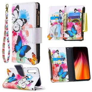 For Xiaomi Redmi Note 8T Colored Drawing Pattern Zipper Horizontal Flip Leather Case with Holder & Card Slots & Wallet(Two Butterflies)