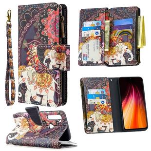 For Xiaomi Redmi Note 8T Colored Drawing Pattern Zipper Horizontal Flip Leather Case with Holder & Card Slots & Wallet(Flower Elephants)